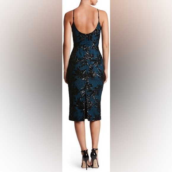 NWT Dress the Population Elegant Black and Blue Lace Sequin Dress - Picture 8 of 8
